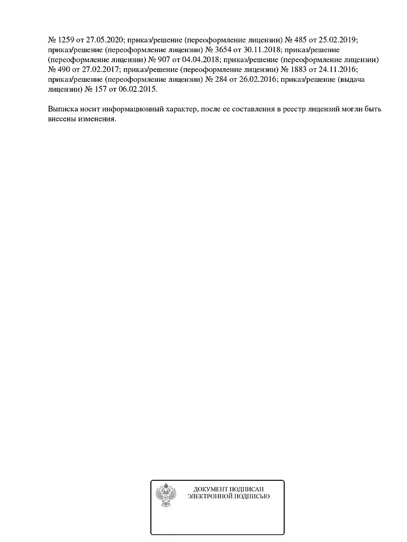 Выписка из реестра лицензий